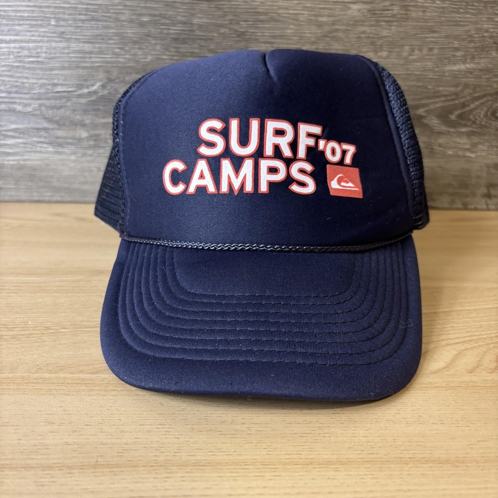 Quiksilver Surf Camps '07 Hat Cap Snap Back Navy Trucker Mesh Embroidered Mens